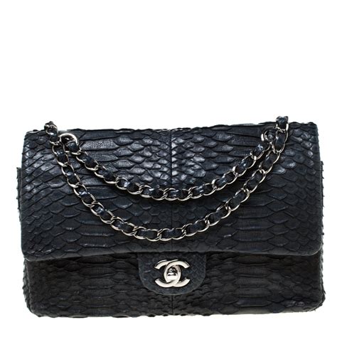 chanel black leather python bag medium snakeskin flap bag|chanel flap bags.